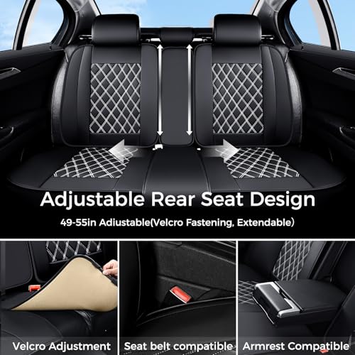 Image of Huidasource Seat Cover 5 Layers, Car Seat Covers Full Set Faux Leather, Seat Covers for SUV, Side Open Design Airbag Pops Out, Front ＆ Back Seats Fit for Most Cars Van Truck Etc(Full Set /Black&White)