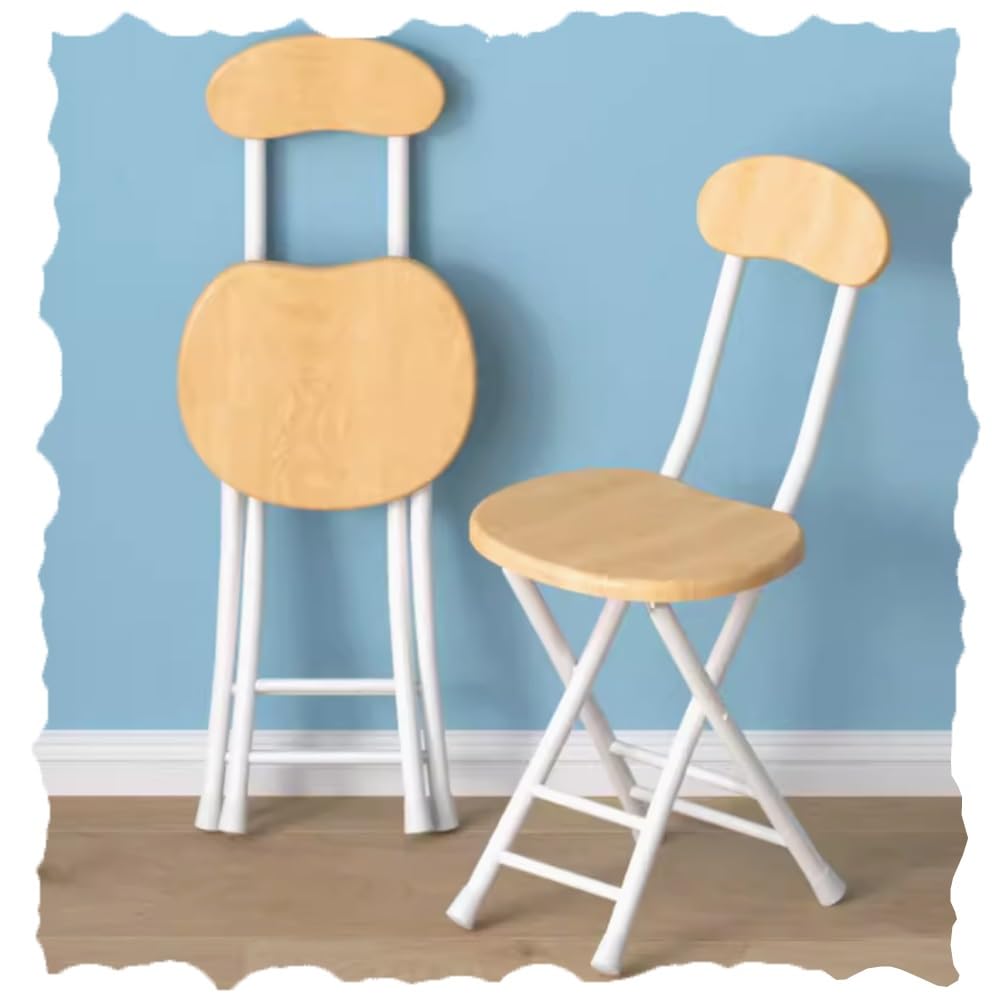 IMUNKT Silla Plegable Blanca, Taburete De Bar De Madera con Respaldo, Sillas De Comedor, Silla De Jardín Plegable Ligera, Taburete Plegable para Camping Y Pesca, Altura Asiento 45cm(Wood)