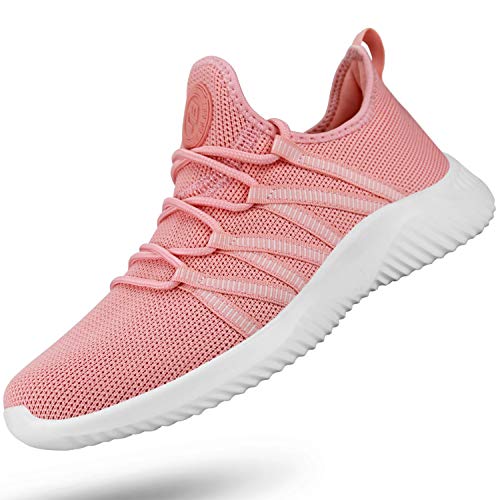Image of Feethit Womens Slip On Running Shoes Non Slip Walking Shoes Lightweight Gym Workout Shoes Breathable Fashion Sneakers Pink Size 7