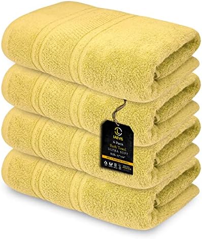 Laevis-Luxury Bath Towel Set 27 "x 54", Pack of 4, 100% Ring-Spun Cotton-Maximum Softness, Quick-Dry, Highly Absorbent with Fluffy Dobby Borders (Yellow)