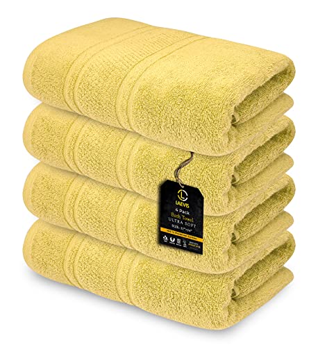 Laevis-Luxury Bath Towel Set 27 "X 54", Pack Of 4, 100% Ring-Spun Cotton-Maximum Softness, Quick-Dry, Highly Absorbent With Fluffy Dobby Borders (Yellow) #TOP13