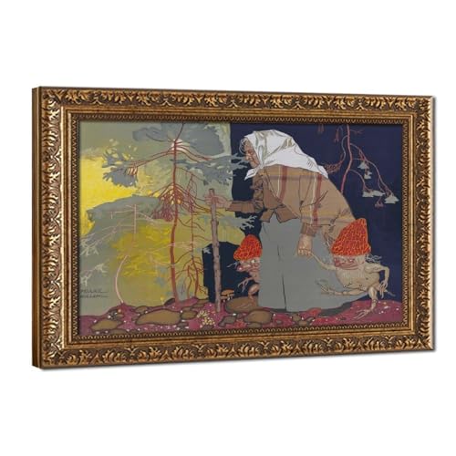 Witch With Mushrooms de Franz Wacik | Toile d'art premium et cadre suspendu en bois