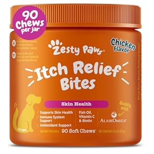 Zesty Paws Itch Relief for Dogs – for Itching Skin & Coat Health – Omega-3 Fish Oil with EPA & DHA – Dog Bites Supplement with Vitamin C & E for Antioxidant Support – Chicken Flavor – 90 Count