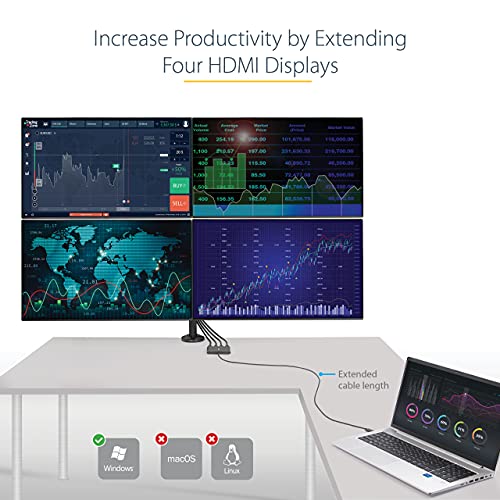 Startech.com Usb 3.0 To 4X Hdmi Adapter - External Video & Graphics Card - Usb Type-A To Quad Hdmi Display Adapter Dongle - 1080P 60Hz - Multi Monitor Usb A To Hdmi Converter - Windows Only (Usb32Hd4) #TOP2