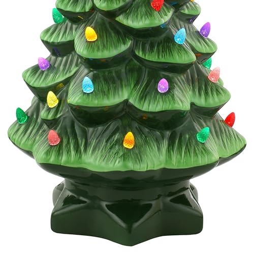Mr. Christmas Nostalgic Ceramic Christmas Tree with LED Lights Indoor Decoration, 14 Inches, Green