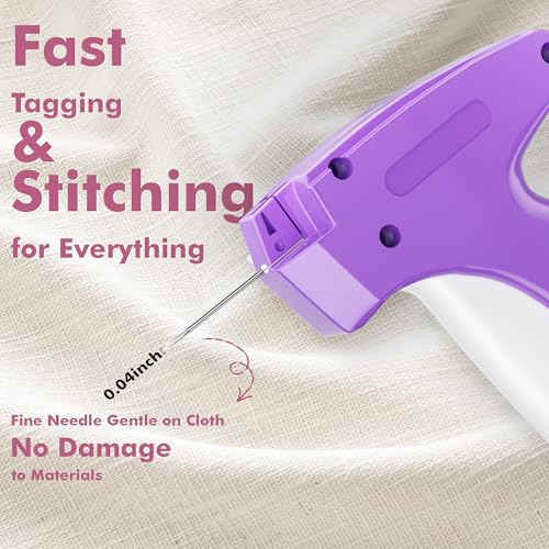 Image of Stitch Gun for Clothes, Tagging Gun, Quick Clothing Fixer, Violet | 5000 Fasteners, 0.04 inch Fine Needle, 6 Needles, Portable, Handheld, Compact, Lightweight, Easy to Use, Versatility, Durable