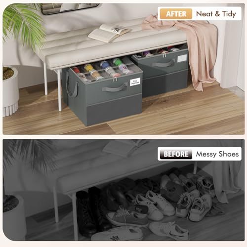 Image of Large Reinforced Shoe Organizer for Closet with Adjustable Dividers, Gray | Customizable Compartments for Sneakers, Boots, Heels, Sandals, Clothes, Towels and Toys, Versatile Cube Storage Organizer