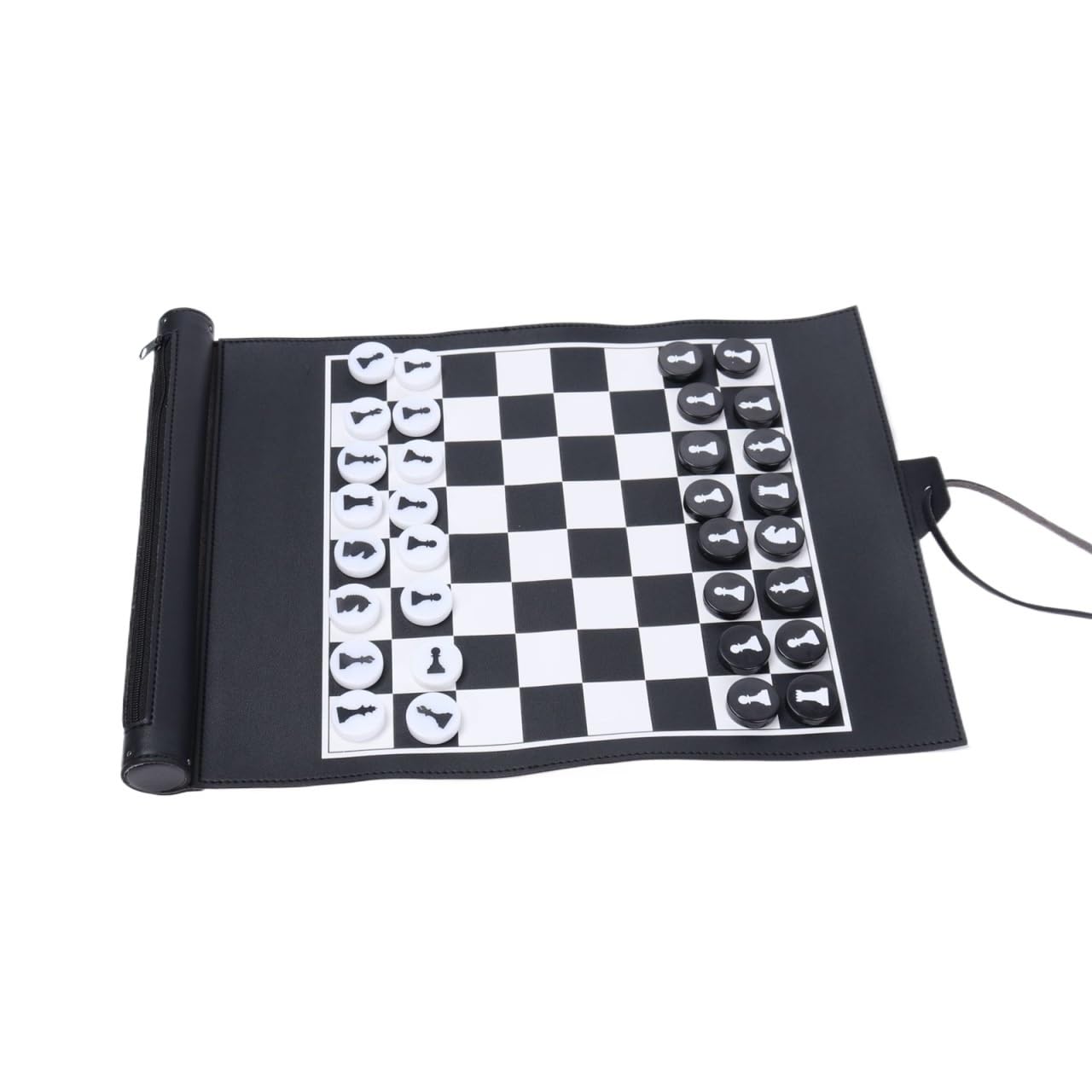 Juego de ajedrez Plegable de Viaje, Juego De Ajedrez Roll Up Backgammon 2 En 1 Portátil Al Aire Libre Internacional Negro 25.5x34.5cm
