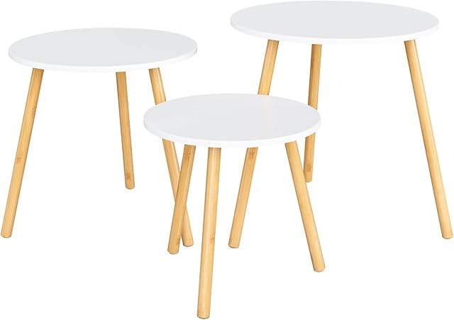 Side Tables Round End Tables Set of 3 Nest of Tables Living Room Bedroom Coffee Tables with Legs Wooden White
