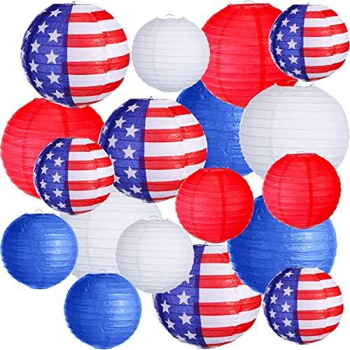 Retisee 18 Pcs Patriotic Paper Lanterns Decorations, Red White Bl...