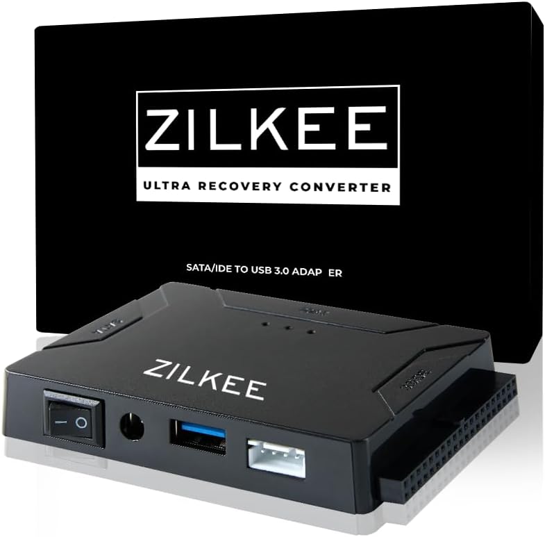ZILKEE SATA/IDE to USB 3.0 Hard Drive Adapter - Universal Converter for 2.5”/3.5” IDE & SATA HDD/SSD, External Drive Reader with 12V Power Supply, Supports up to 6TB