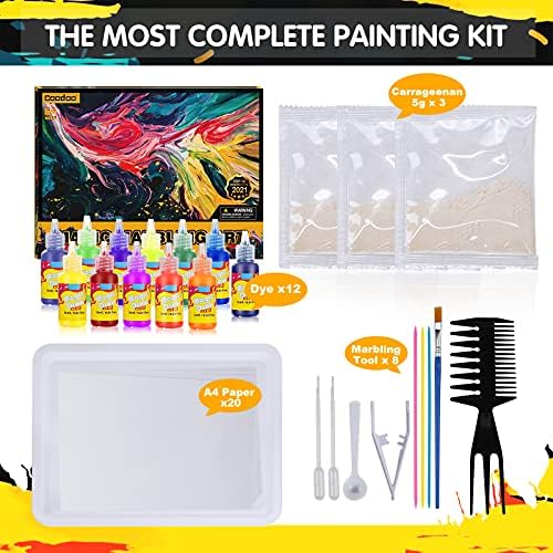 12-Color Coodoo Arts & Crafts Gifts for Kids Girls Toys, Water Marbling Paint Art Kits Create Your Own Unique Painting Stem Activities Top Crafts Toys for Ages 6+ Boys & Girls Toys 6