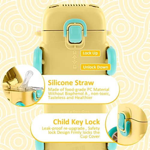 Car Straw Water Cup,500Ml Portable Detachable Bus Water Bottle With Shoulder Strap Leak-Proof Kids Small Drinking Cup Cute Cartoon Water Jug Toy Locking Flip Lid Water Kettle For Kids (Yellow) #TOP1