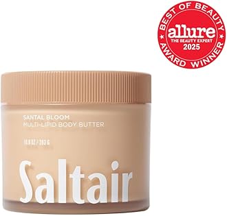 Saltair Multi-Lipid Body Butter - Rich, Nourishing Hydrating Body Cream with Ceramide Complex, Coconut Oil, Shea Butter, and Sea Buckthorn. Moisturizing Dry Skin Care. 10oz Jar - Santal Bloom