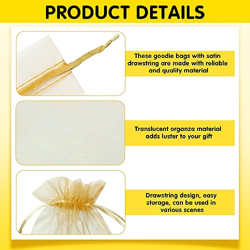 Image of Windyun 100 Pcs Gold Large Organza Bags Bulk 12 x 8 Inch Sheer Mesh Drawstring Gift Packaging Pouch Bags for Christmas Wedding Game Party Favor Supplies