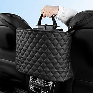 URAQT Car Handbag Holder Organiser Pocket, Car Tidy Net Storage Organizer Bag Between Seats, Car Document Holder Pet Barrier of Backseat, Car Seat Gap Organiser Back Seat Kick Mat Protector(Leather)