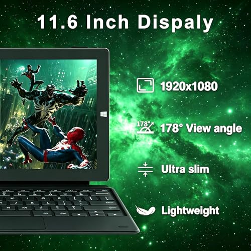 Image of 2 in 1 Laptop Windows Tablet, 11.6 inch Touchscreen Tablets with Keyboard, 6GB RAM 128GB SSD, 2.7GHz, WiFi-2.4G /5G, BT4.2 /HDMI /USB3.0 /Dual Camera /SD Card Slot