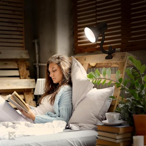 Image of Xtricity LED Clip on Desk Lamp with 360 Flexible Gooseneck, White Finish | Reading Light for Bed Headboard- A19 Bulb Included, 120V, On /Off Switch, 10.25 inch Height Table Lamp