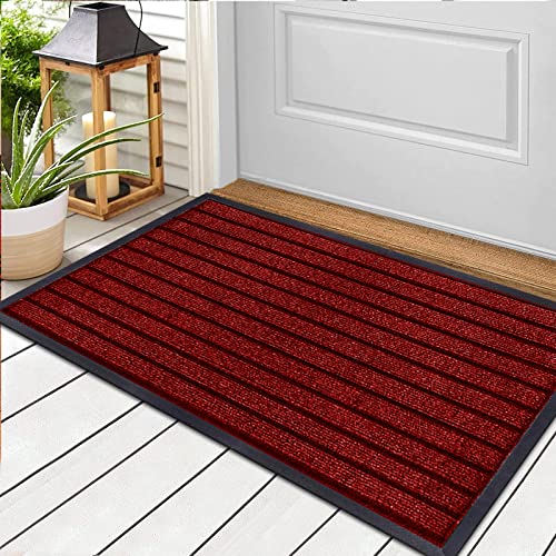 Prime Linens Rubber Door Mats Outdoor Heavy Duty Waterproof Pvc Backing Non Slip Dirt Grabber Barrier Washable Door Mat For Front Entrance Welcome Matt (50x90, Red Rubber Mat)