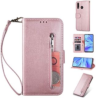 ZTOFERA HUAWEI P30 Flip Wallet Case, Magnetic Closure Stand Function Zipper Handbag Pocket Case,Premium PU Leather Protective Case Cover For HUAWEI P30 Rose Gold