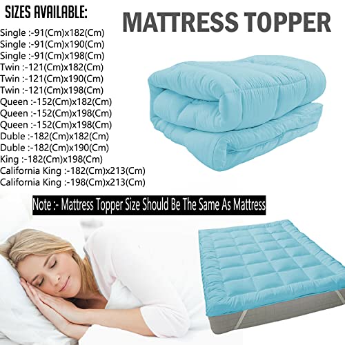 Image of 1200GSM Hollow Fibre Mattress Padding /Topper Sky Blue for Queen Bed-60 Inch X 75 Inch