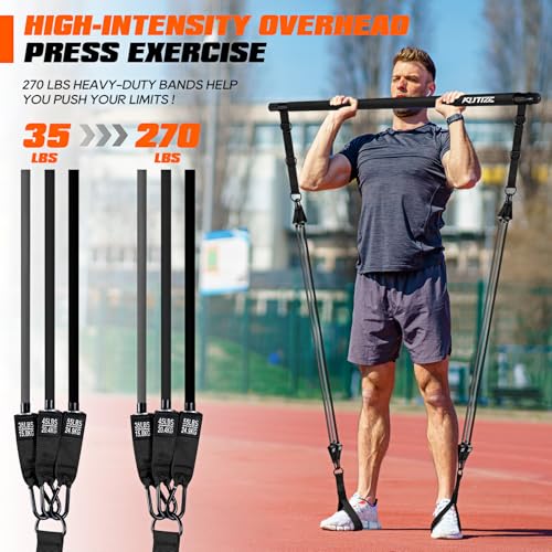 Image of KUTIZE Pilates Bar Kit with Resistance Bands, Heavy Duty Pilates Equipment for Men, Training Bands with Handles for Legs, Hip, Back, Arm, Abs, Chest, Shoulders, Portable Home Gym Workout Equipment