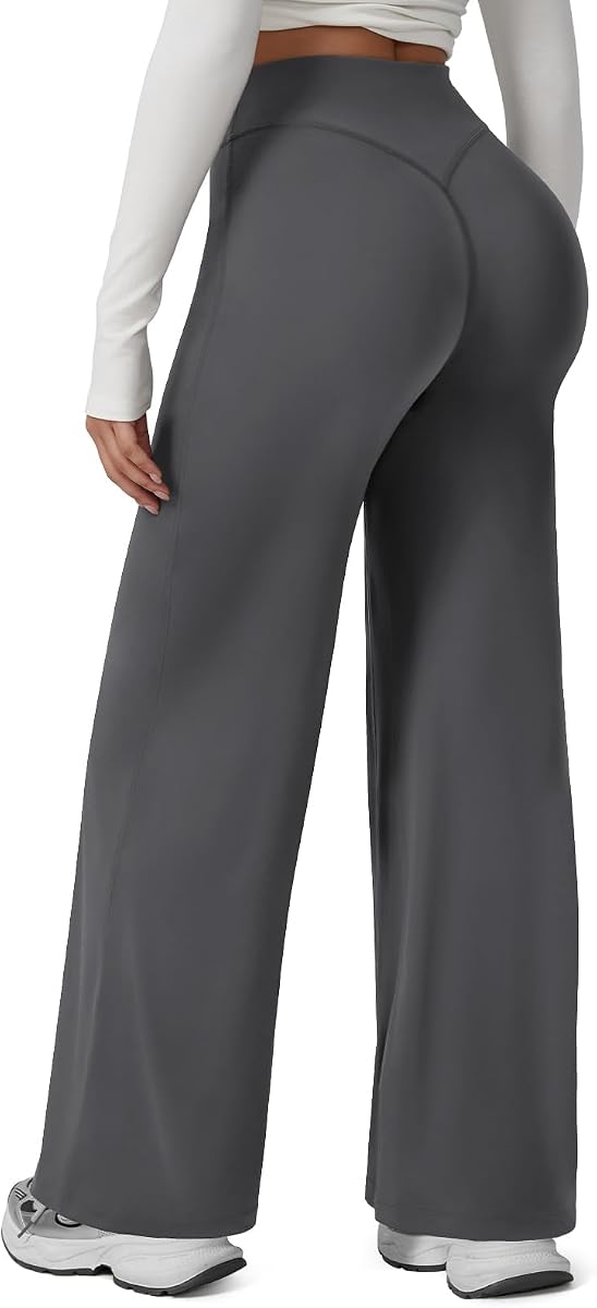 Leggings de pierna recta para mujer, pantalones de yoga de pierna ancha de cintura alta con levantamiento de glúteos, pantalones de salón de gimnasio sin costura frontal