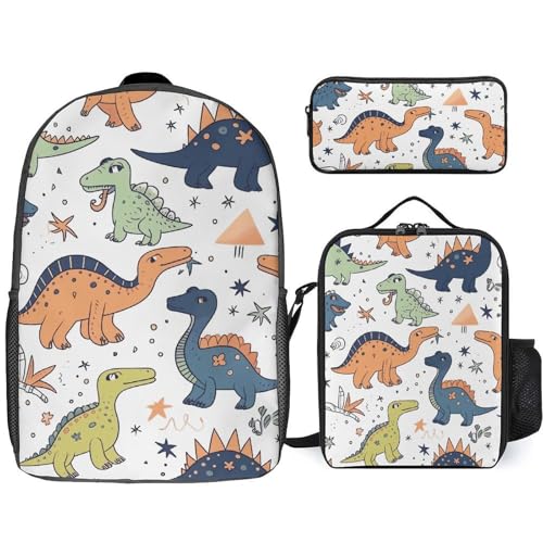 Sac à dos 3 pièces dinosaure avec sac repas et trousse