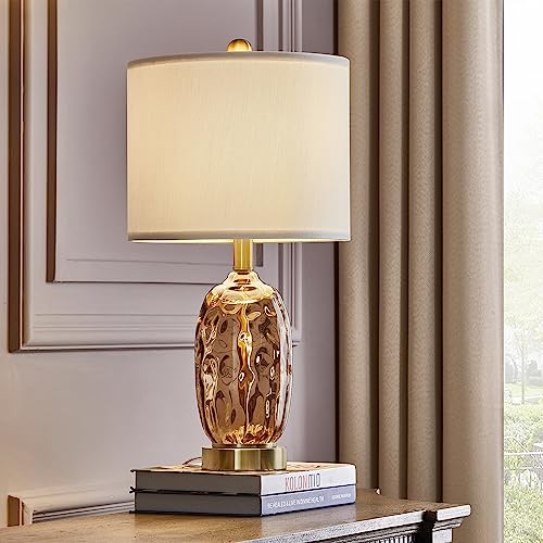 G-Safava 21.75 Inch Modern Glass Table Lamp Set Of 2, Small Contemporary Bedside Lamp Champagne Nightstand Lamp For Living Room Bedroom Office Dorm #TOP3
