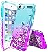 for Apple iPod Touch5/6/7,iPod 5th/6th/7th Generation Case W/Glass Screen Protector,Donse Glitter Liquid Quicksand Floating Shiny Sparkle Flowing Bling Diamond Luxury Case for Girls Women,Mint/Purple