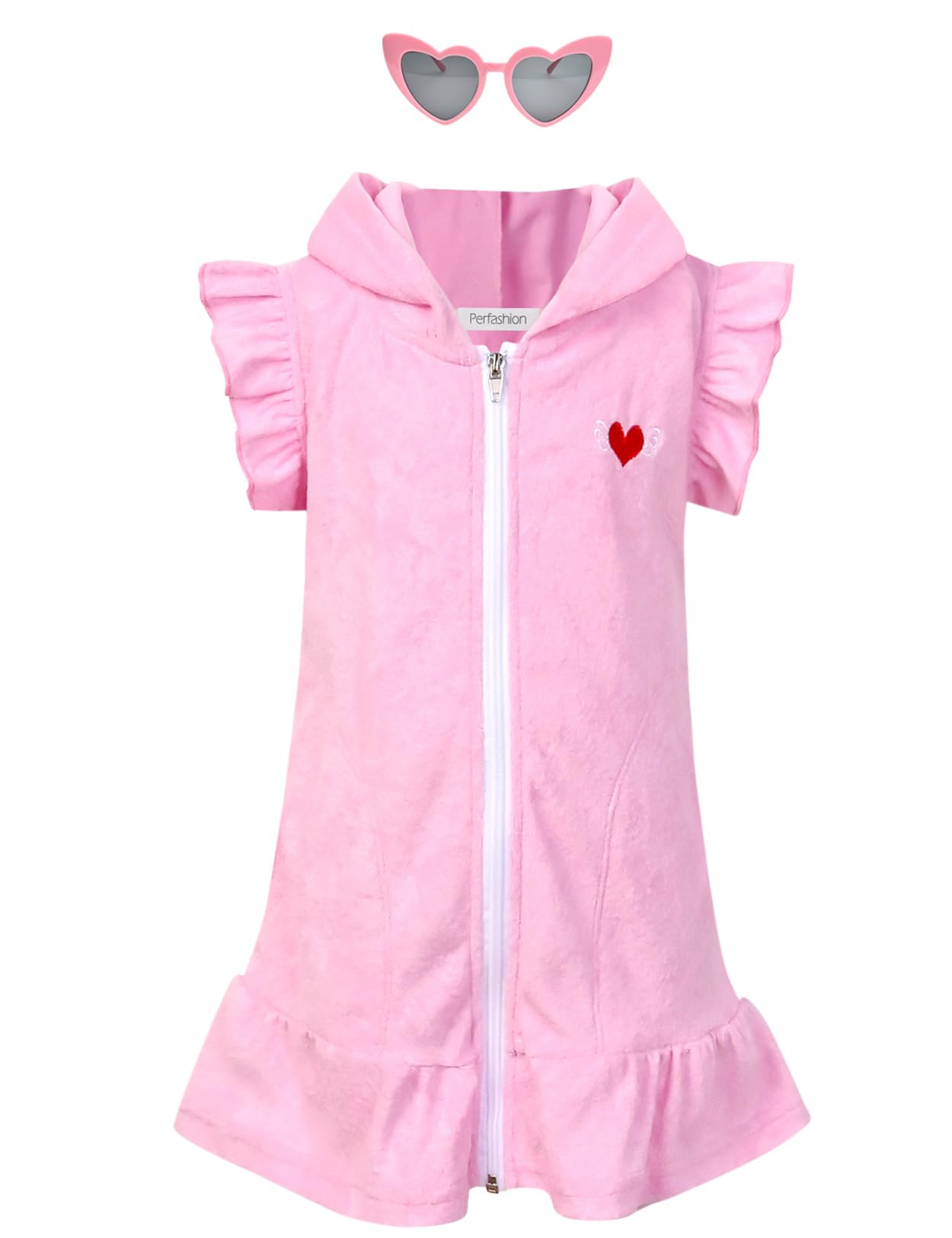 Perfashion Swimwear Cover Up for Girls Terry Swim Cover Ups Hooded Kids Zip-up Cover-ups