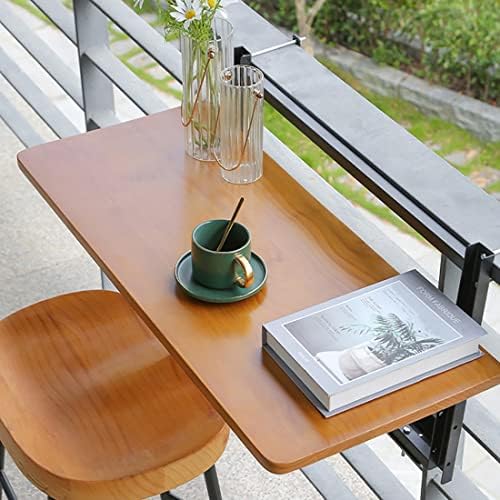 Adjustable Outdoor Folding Side Table Wall-Mounted Balcony Railing Table Patio Hanging Table Durable Black Stand Compact 60x35cm for Limited Spaces