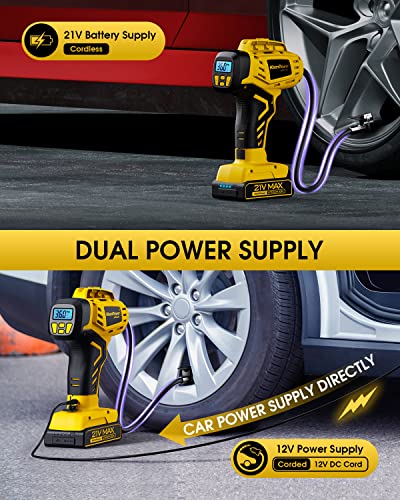 Image of KeenPower Tire Inflator Portable Air Compressor - 2X Faster - 21V Rechargeable Battery Powered Handheld 160PSI Tire Inflator, Dual Power Supply Modes, Air Pump for Car Motorcycle E-Bike