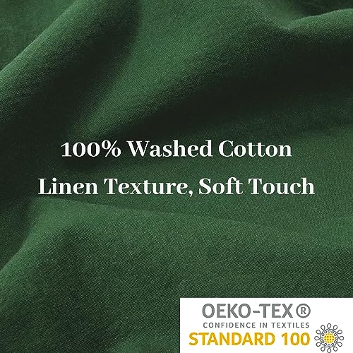 Nexhome Pro CCS22002-OLV-9090 Duvet Cover Set Queen Size Linen Feel Textured Organic Natural 100% Washed Cotton Duvet Cover 3 Pieces Bedding Set thumb #6