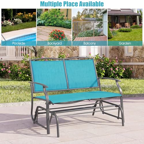 Image of Giantex Outdoor Glider Bench, Patio Glider Bench for Outside, Steel Frame, 400 Lbs Capacity, Ergonomic Swing Rocking Chair Loveseat, 2-Person Porch Swing Rocker for Backyard, Lawn, Balcony, Turquoise