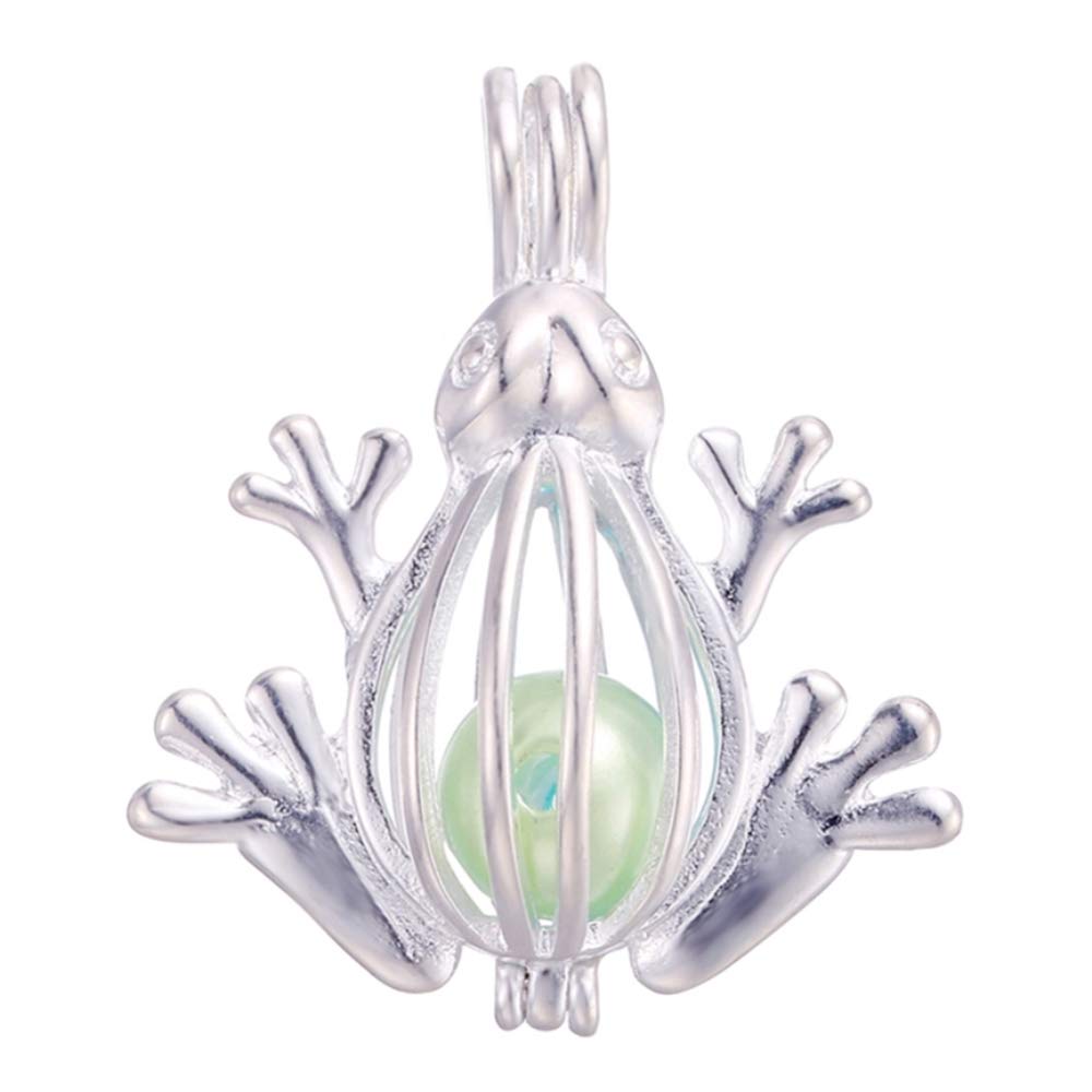 10pcs Pearl Cage Bright Silver Beads Cage Locket Pendant Jewelry Making-For Oyster Pearls, Essential Oil Diffuser, Fun Gifts (Frog)