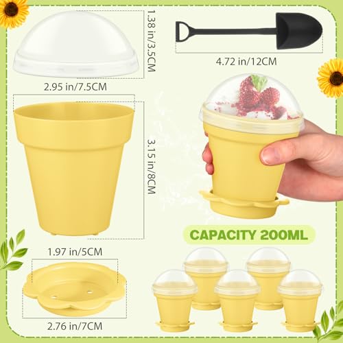 Honeydak 25 Pack Flowerpot Dessert Cup Plastic Cake Cups with Lid Shovel Spoon Mini Flower Pot Dessert Cups Ice Cream Yogurt Cupcake Holder Containers for Birthday Party Supplies DIY Baking (Yellow) by Honeydak - Used condition - Image 2