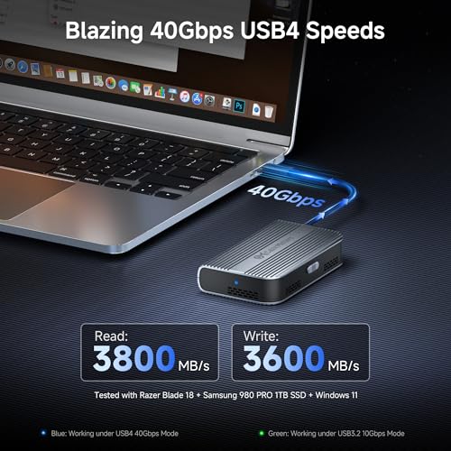Cable Matters 40Gbps Foldable USB4 SSD Enclosure with Active Cooling for NVMe M.2 (M / B+M Key) - Up to Read: 3800MB/s, Write: 3600MB/s, Tool-Free, M.2 SSD Enclosure, Thunderbolt 4/5 Compatible - Image 4