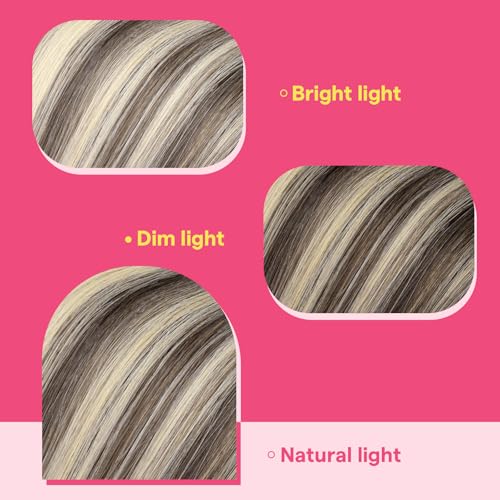 Image of Ve Sunny Hair Tape in Extensions Light Brown Highlight Blonde | Human Hair Extensions Tape ins,20Inch 25g 10Pcs,Adhesive Smooth,for Prom Party