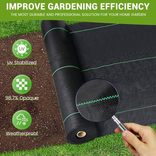 WEEDING 3ft x300ft Weed Barrier Landscape Fabric, 3.2oz Woven Heavy Duty Garden Ground Cover for Weeds Control (Bonus 4 U-Shaped Securing Pegs & Mat), Black