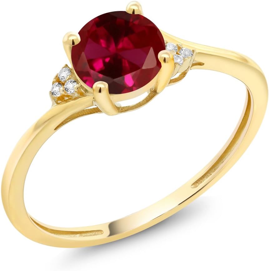 Gem Stone King 10K Yellow Gold Customized and Personalized Round Gemstone Birthstone and Diamond Accent Engagement Ring For Women | Wedding Engagement Anniversary Promise Ring For Women
