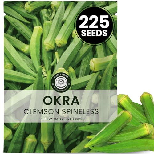 Okra Clemson Spineless 225 Premium Seeds for Planting High-Yield Tender Heirloom Pods for the 2026 Season 15 Gram Pouch
