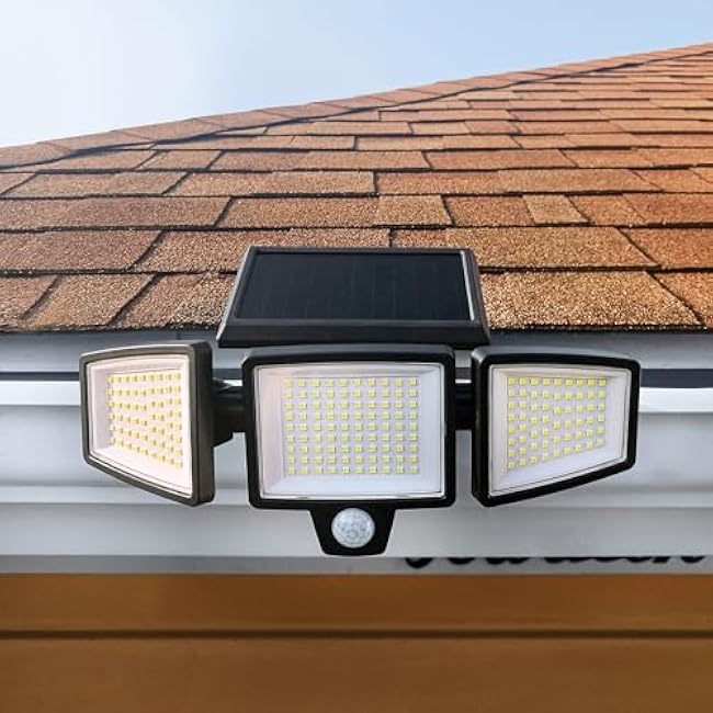 AMS1971 1,000-Lumen Gutter-Mount Triple-Head Solar Security Light, Black