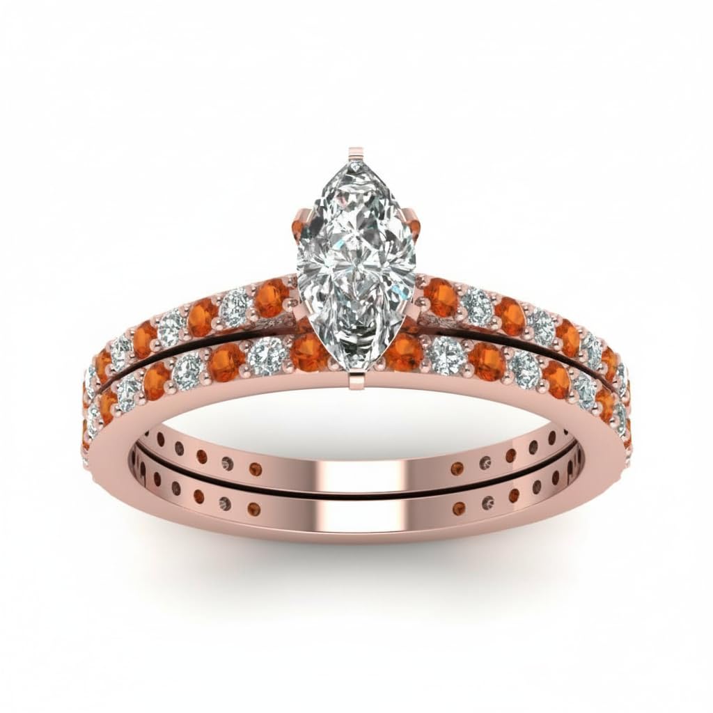 55Carat Choose Your Gemstone Marquise Shape 14k Rose Gold Plated Classic Delicate Diamond CZ Handmade Fashion Jewelry Party Wear Daily Wear Ornament Gifts for Wife Wedding Ring Sets : US Size 4 to 12