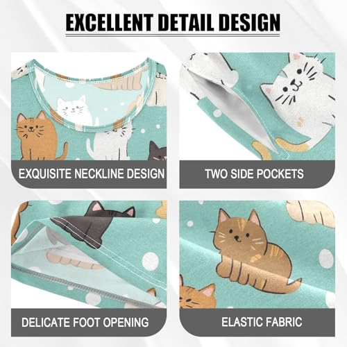 ALAZA Cat Polka Dot Kitten Pajamas Set Short Sleeve Cotton Sleepwear Summer Pjs 2 Piece 5-14Y4