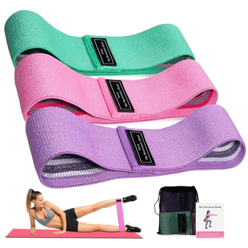 Woobroo Bandes de Résistance Musculation Femme Homme (Lot de 3) | Bande Élastique Fitness Anti-Dérapante | Kit de Fitness en Tissu pour Yoga, Pilates,...