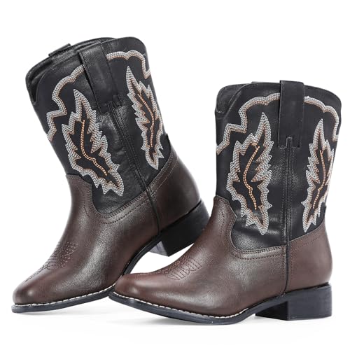 RLW Kids Cowboy Boots for Boys Girls, Square Toe Riding Western Cowgirl Boot with Walking Heel for Youth Toddler/Little/Big Kid