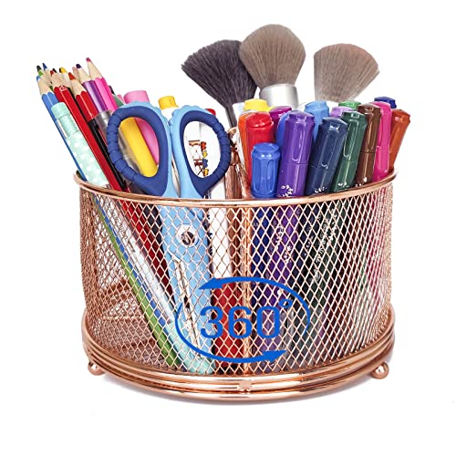 Schreibtisch Organizer aus Mode Durchbrochen drehbar Stifthalter Organizer Schreibtisch Aufbewahrung Make-up Pinselhalter für Büromaterial, Klassenzimmer Organisation (Roségold) Cover