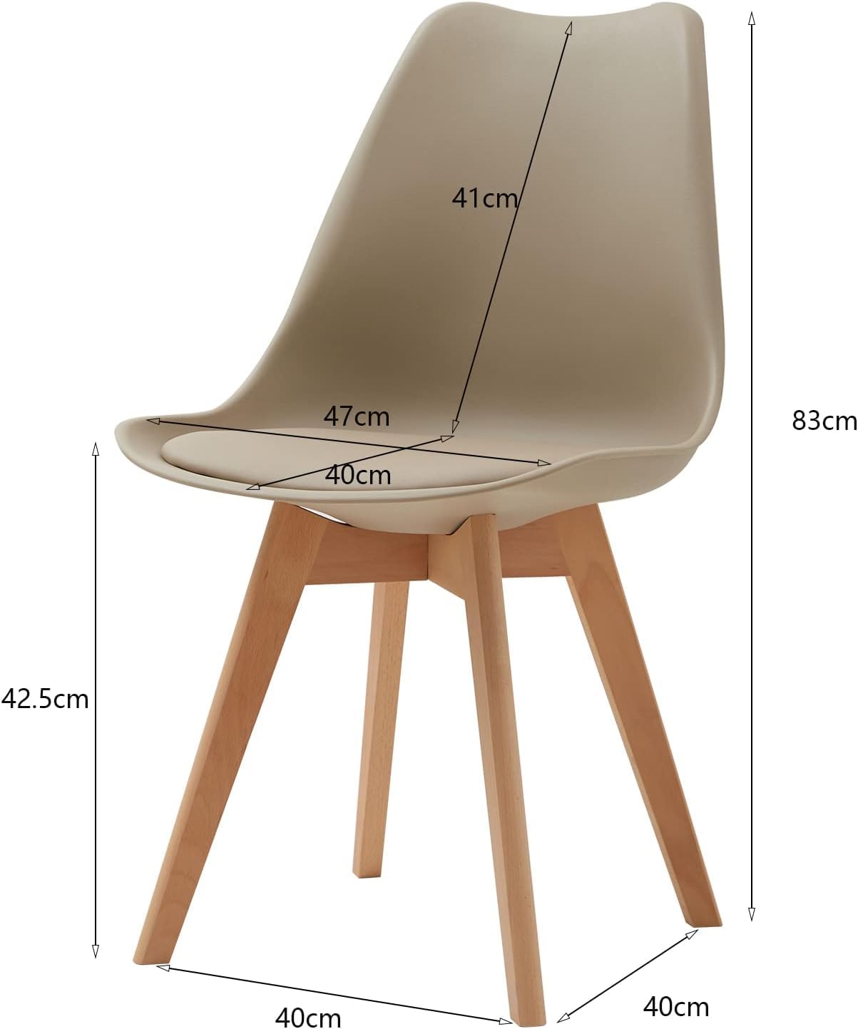 Lot de 4 Chaises de Salle à Manger, Pieds en Bois Massif, Design Nordique Ergonomique, Chaise de Cuisine, Chaise Moderne (Beige-4)