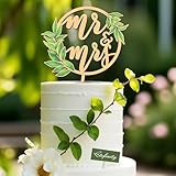 Stofinity Rustic Wedding Cake Toppers Bride And Groom - Boho Mr And Mrs Cake Topper, Wood Mr And Mrs Sign For Engagement Bridal Shower Decor, Sage Green Wedding Cake Decorations